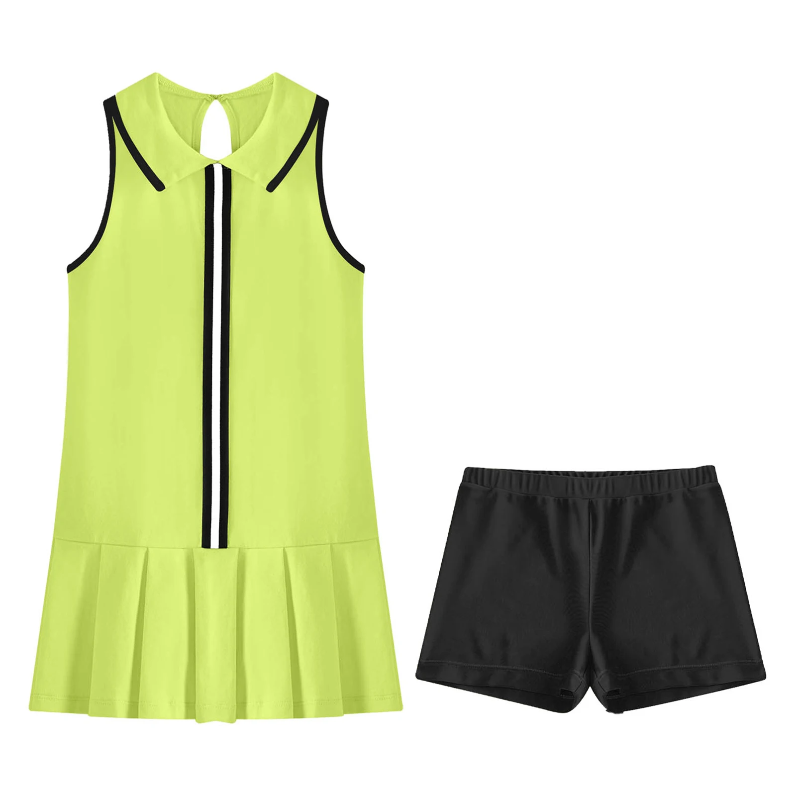 Bambini ragazze Sport abito pieghettato senza maniche Tennis Golf palestra abiti con pantaloncini Set per Yoga Badminton corsa escursionismo