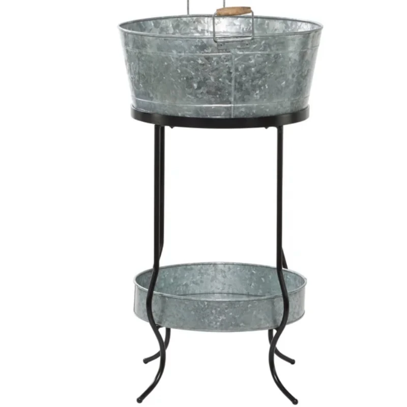 2 Tiers Galvanized Metal-Look outdoor farmhouse and country style drink bucket for garden ,Flower Stand