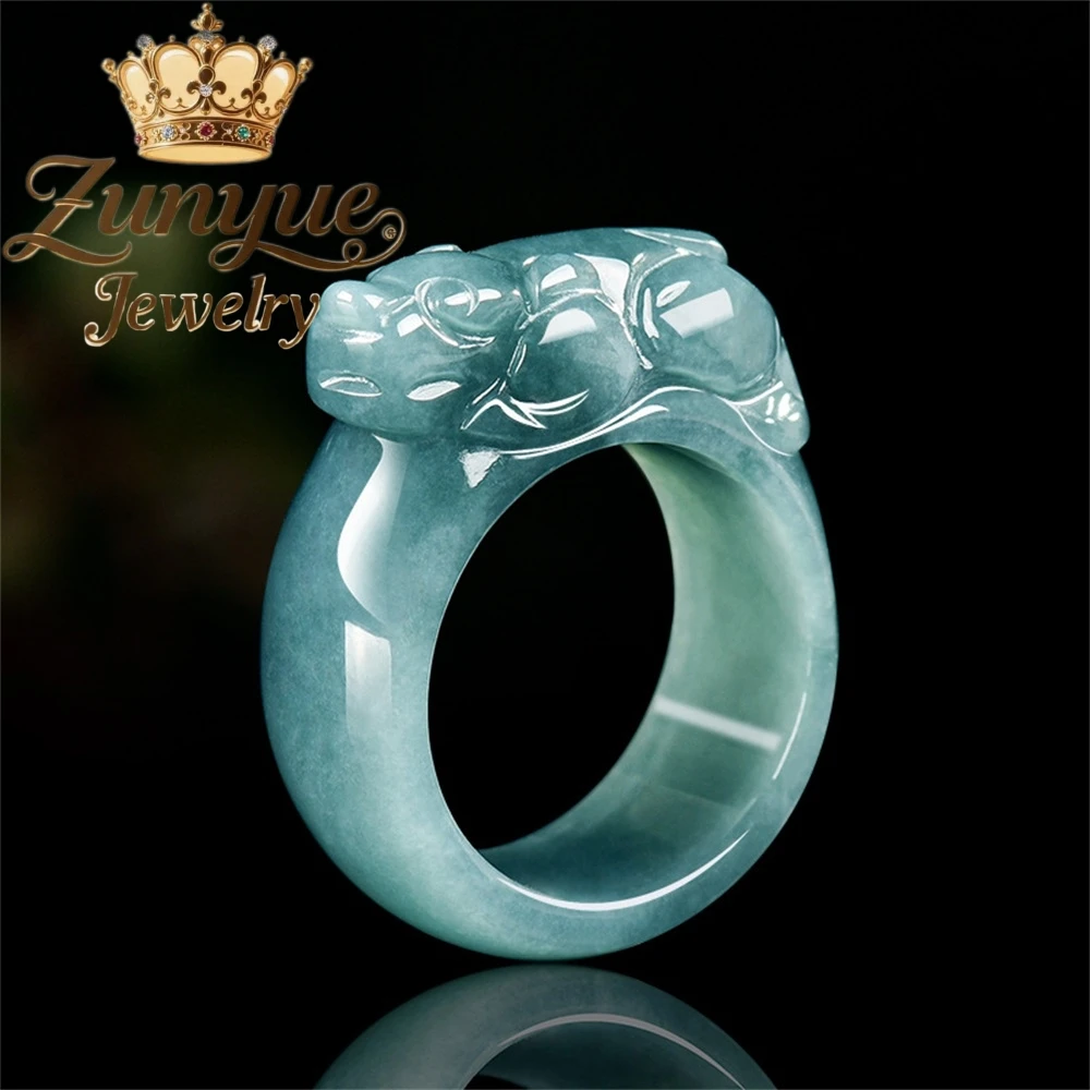 

Genuine Natural A - Grade Jade Blue Water PI Xiu Finger Ring Jade Pendant, Grand PI Qiu Ring Bracelet Best Selling Fashion Jewel