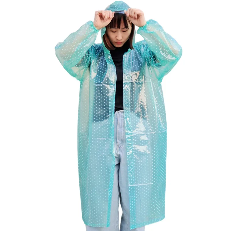 Crystal Fashion Polka Dot Raincoat for Men and Women One-piece Long Thickened Outdoor Tea Picking Walking Travel Poncho