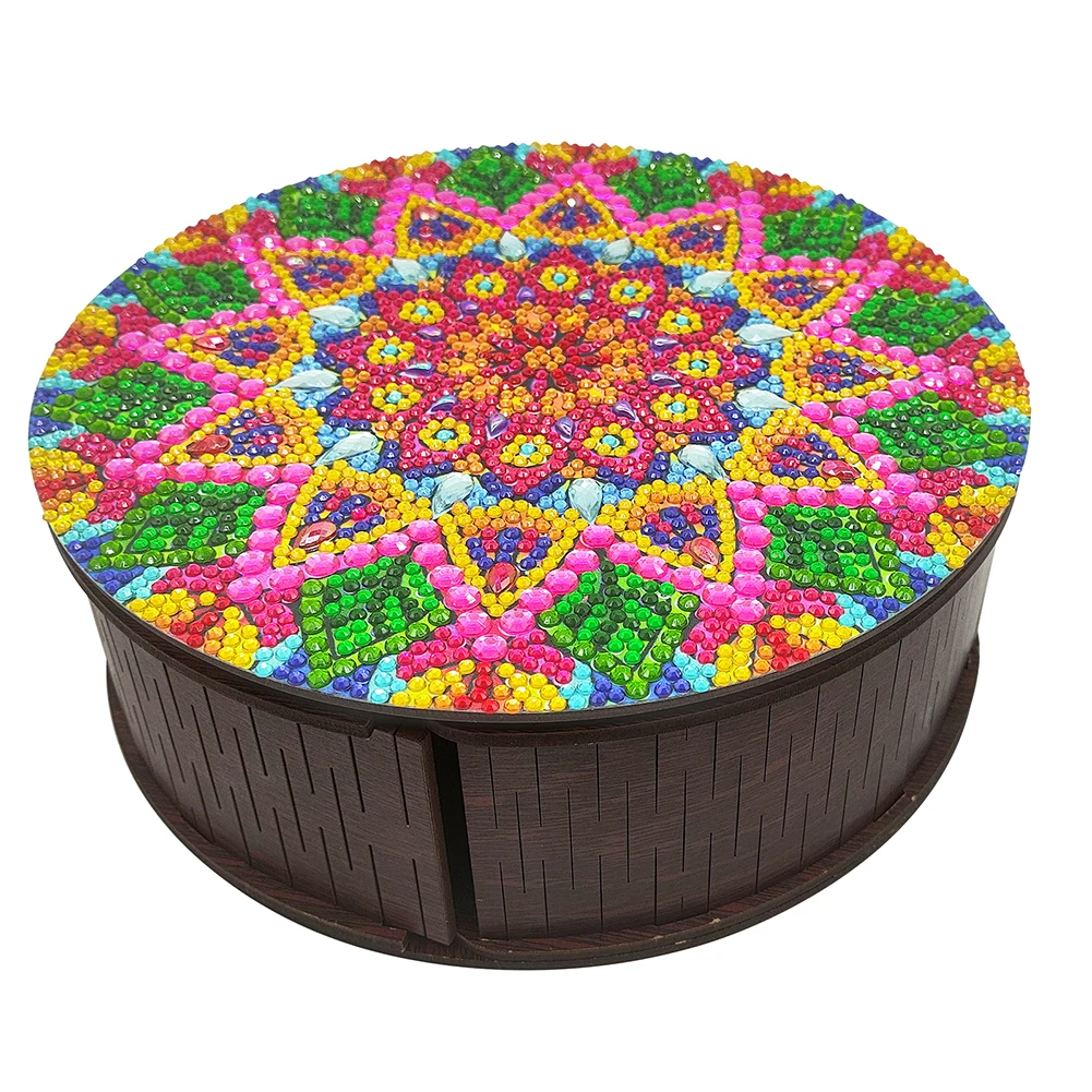 

Wooden Mandala Pattern Diamond Painting DIY Jewellery Box Diamond Jewelry Case Mosaic Craft Set for Necklaces Earrings