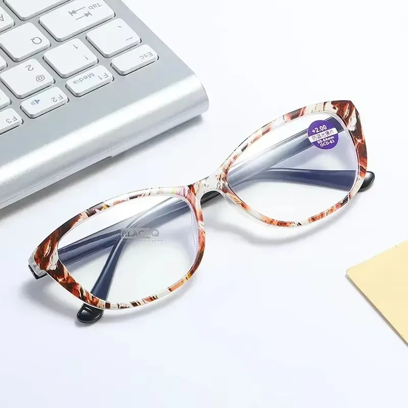 Gafas de lectura antiluz azul para mujer, lentes de lectura con montura impresa de tendencia, protección ocular, gafas para presbicia + 1,0 a + 4,0
