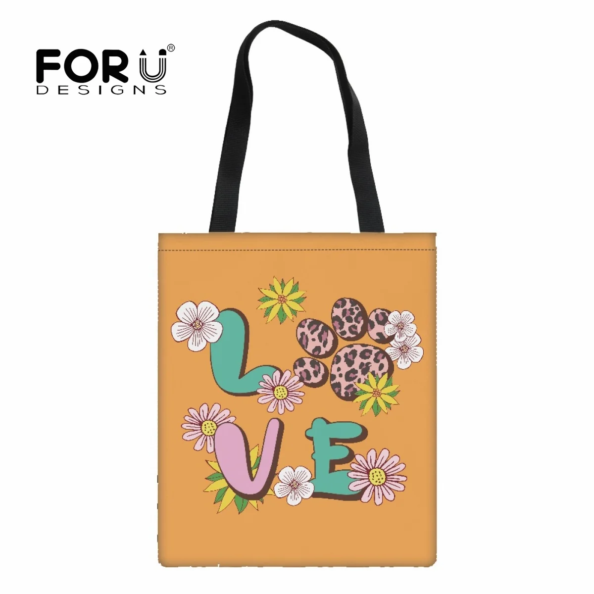 

FORUDESIGNS Tote Bags for Women Portable Shopping Bag Love Flower Blessings Street Style Canvas Handbags Cute Bolsa Feminina