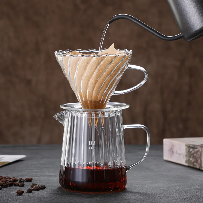 Hand Brew V-shaped Funnel Coffee Set Glass Sharing Pot American Drip Pot Coffee Filter Cup Hand Crank Grinder Coffee Utensils