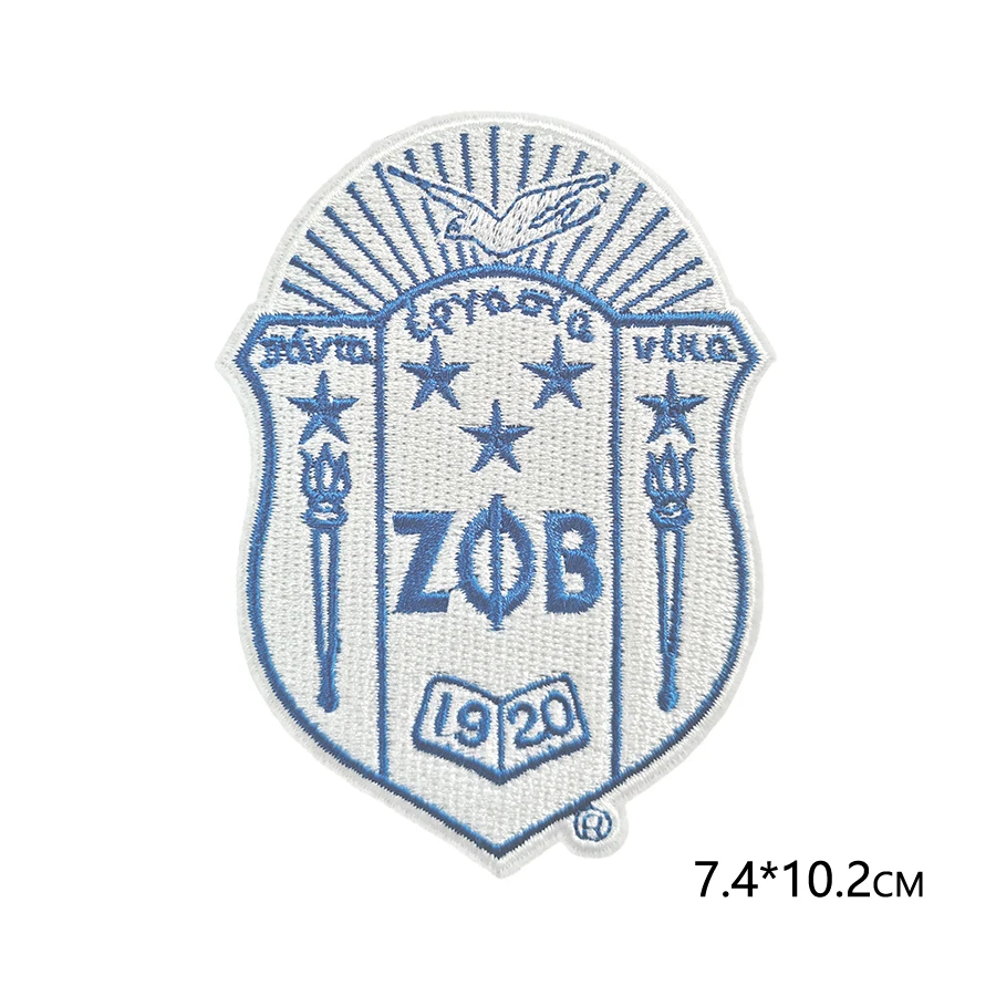 3-5 Inch Blue/White Zeta Phi Beta Sorority 1920 Iron-On Greek Sorority Badges patches Factory Direct Embroidery Patch