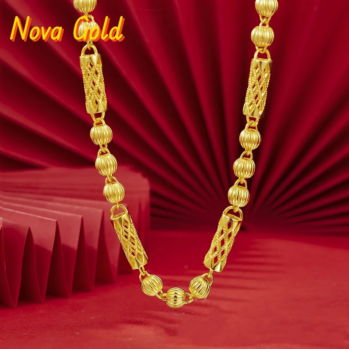 

Мужское ожерелье NovaGlod Luxury из настоящего золота 24K с полым бусинным кулоном, золотое украшение au9999, подчеркивающее мужественную индивидуальность.