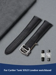 Genuine Leather Watch Strap for Cartier Solo London Tank Litchi Pattern Waterproof Sweat-Proof Watchband Accessories 20mm 22mm