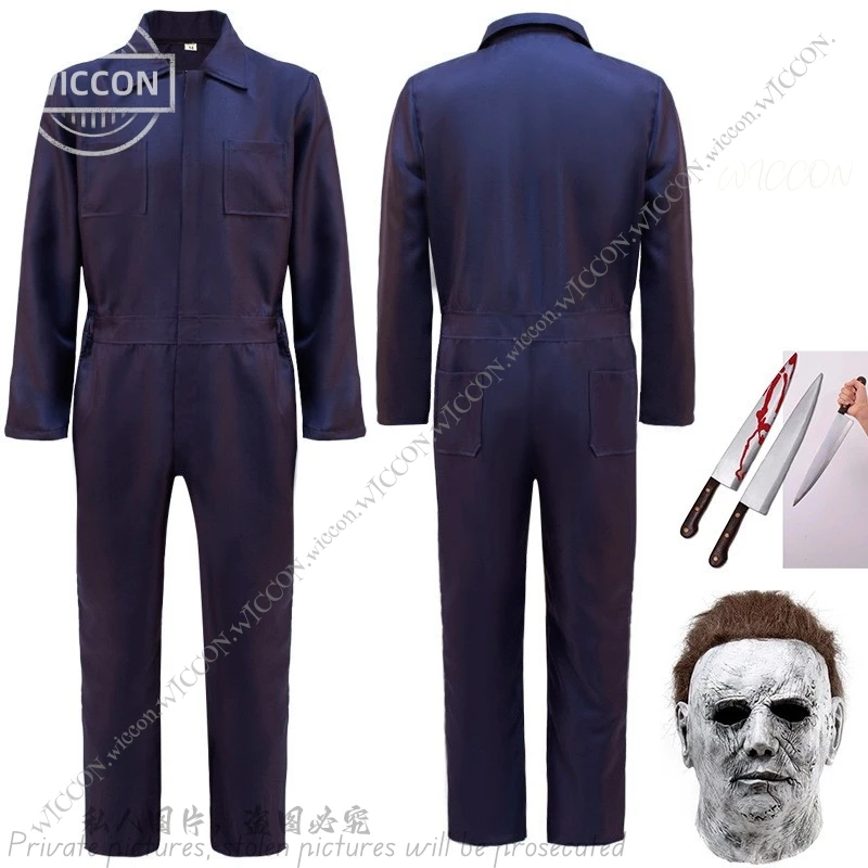 Halloween Death Jumpsuit Slaughter Halloween Costume Cosplay Woman Man Mask Prop Knife With Blood Movie Horror Halloween Party