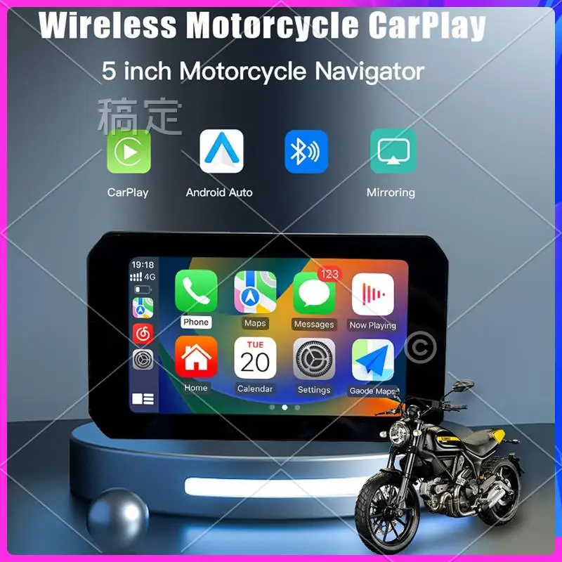 

NEW-5 Inch Portable Motorcycle Waterproof Display Motorcycle Wireless For Carplay Android Auto GPS Navigation Smart Screen Durab