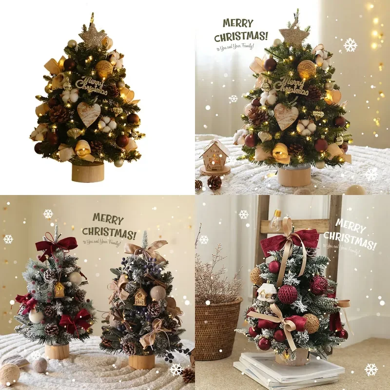 Mini Christmas Tree Desktop Decoration DIY Wreath Snow Ornament Home Holiday Decor Ins Style Festive Tabletop Centerpiece