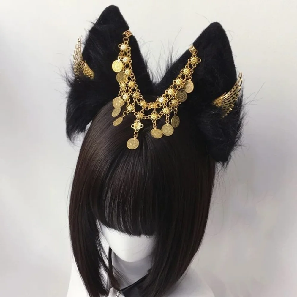 

Милые золотые крылья, повязка на голову Анубиса, повязка на голову с кисточками и ушками животных, повязка на голову из сплава, головной убор в готическом египетском стиле, костюмы, реквизит