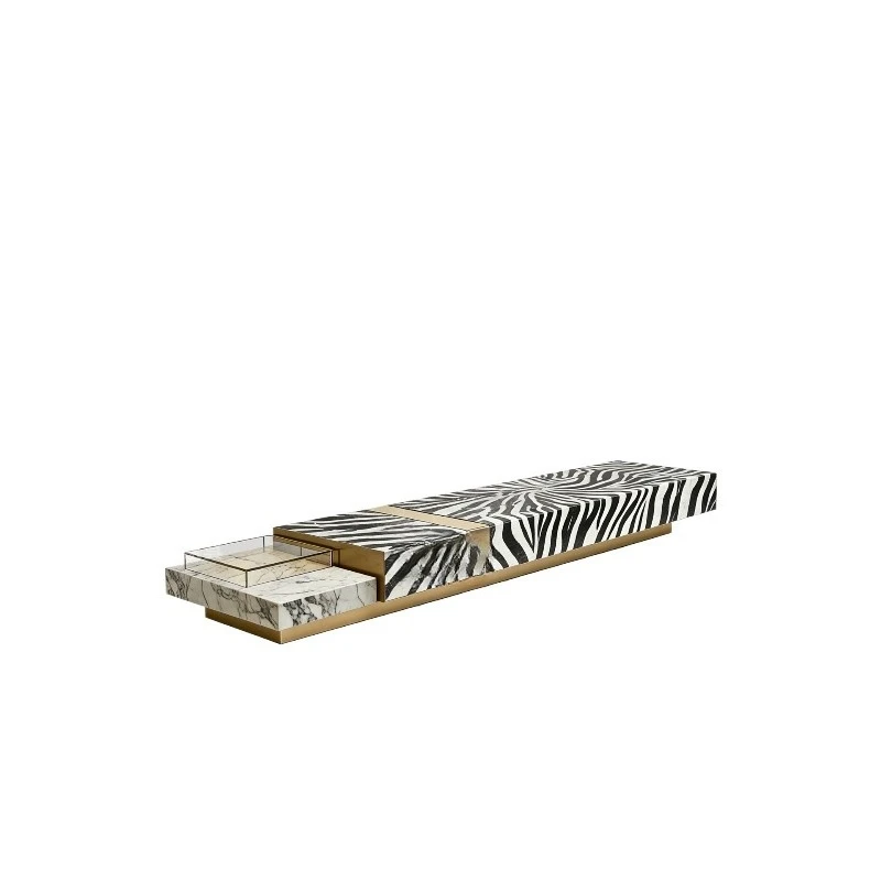 Modern light luxury natural marble TV cabinet  pattern storage floor cabinet
