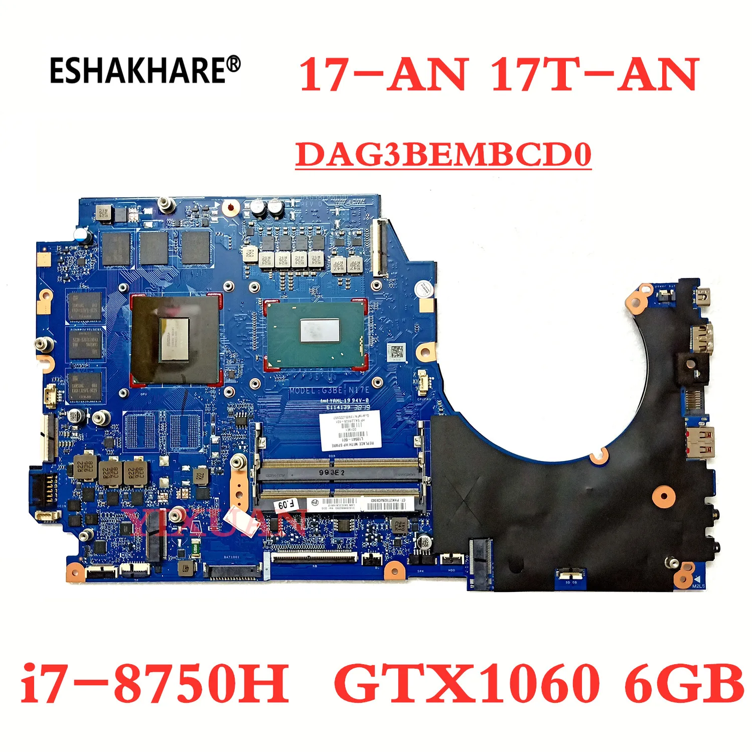 

L18941-601 DAG3BEMBCD0 Motherboard FOR HP OMEN 17-AN 17T-AN Laptop Motherboard with i7-8750H GTX1060 6GB working well 100% test