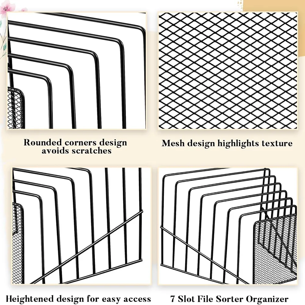 

Sensitive 2 Pack Multi Step File Organizer Incline Desktop File Sorter Metal Wire Mesh Step File Letter Sorter, 7 Sections