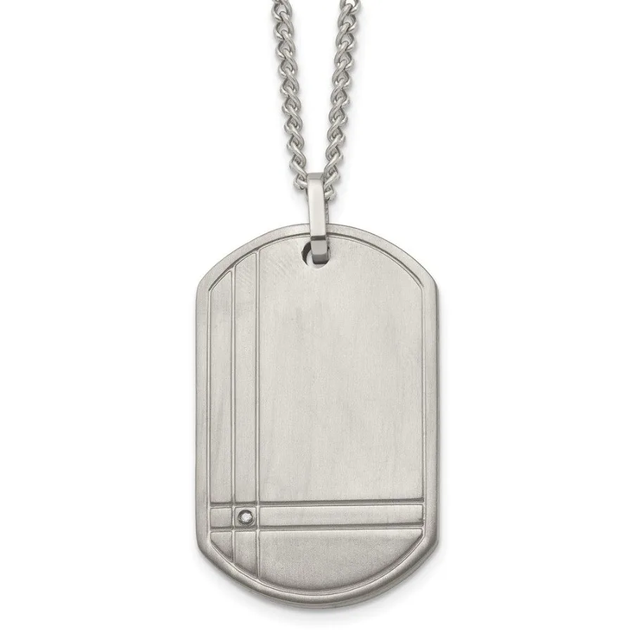 

Chisel Titanium Brushed with.01 carat Diamond Dog Tag 22 inch Necklace