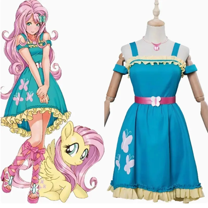 Disfraces de Cosplay humano Fluttershy de Anime, uniforme de juego de rol de vestido y peluca, traje de fiesta de Carnaval de Halloween para mujeres