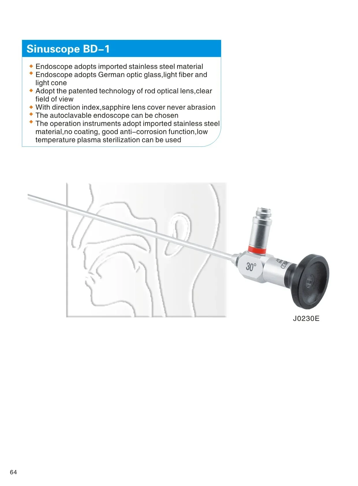 Rigid ENT Endoscope/Surgical Optic Instruments Sinuscope 4mm