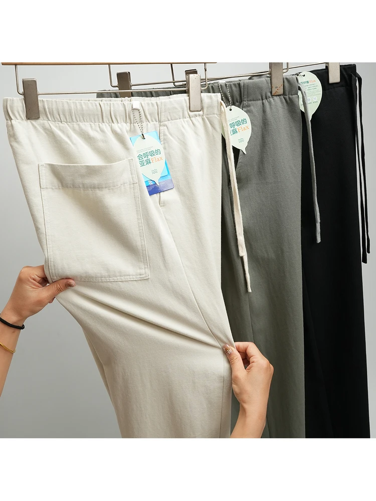 

ng Sweat! Linen Blend! Spring Summer Lightweight Breathable Loose Casual Straight Leg Men's Long Pants Trendy