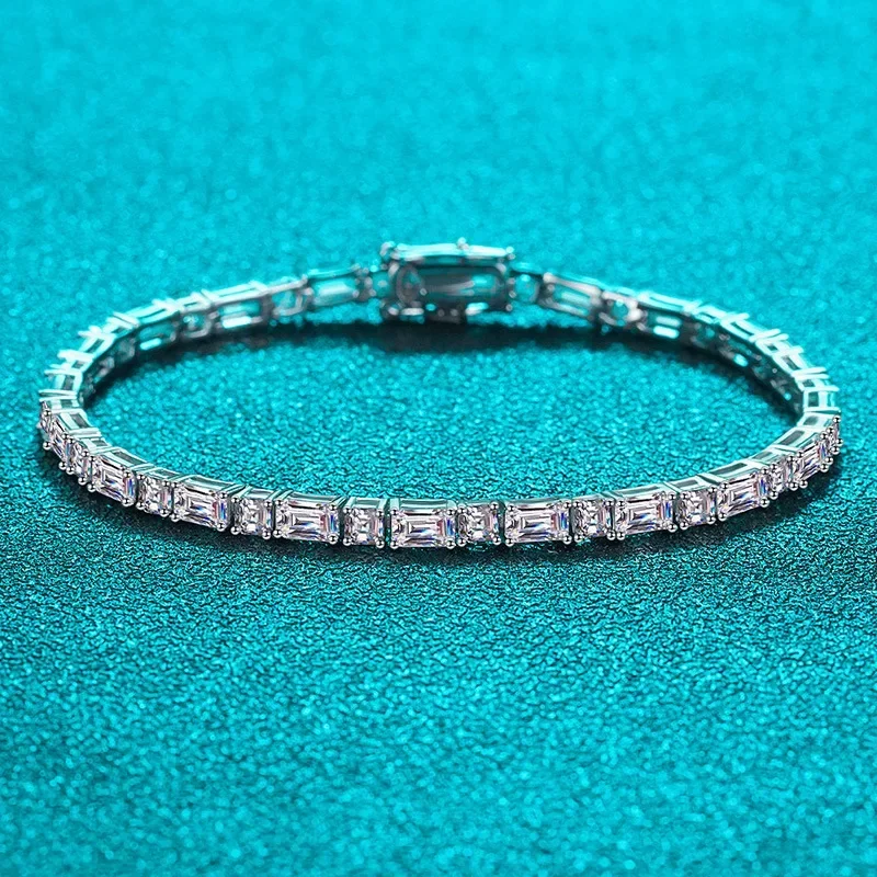 FCGJHW Alternating Emerald&Asscher Moissanite Tennis Bracelet S925 Silver Full Lab Diamond Link Bracelets for Women Ladies 2026 2
