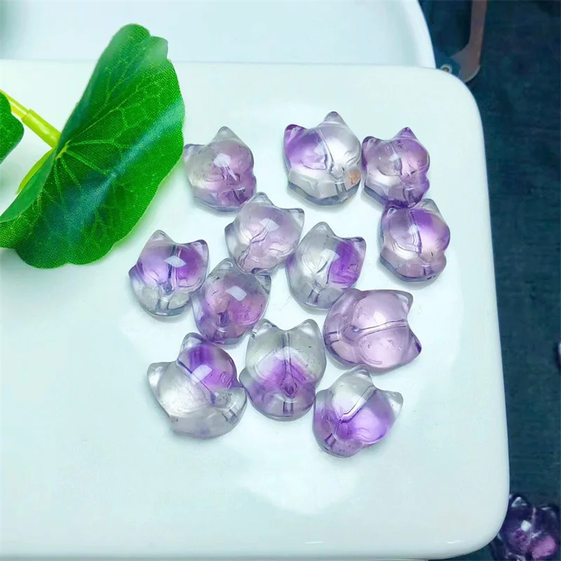 10pcs Natural Amethyst Fox Head Pendant Healing Crystal Reiki Stone Ornaments Animal DIY Jewelry Making Accessories 16mm-18mm