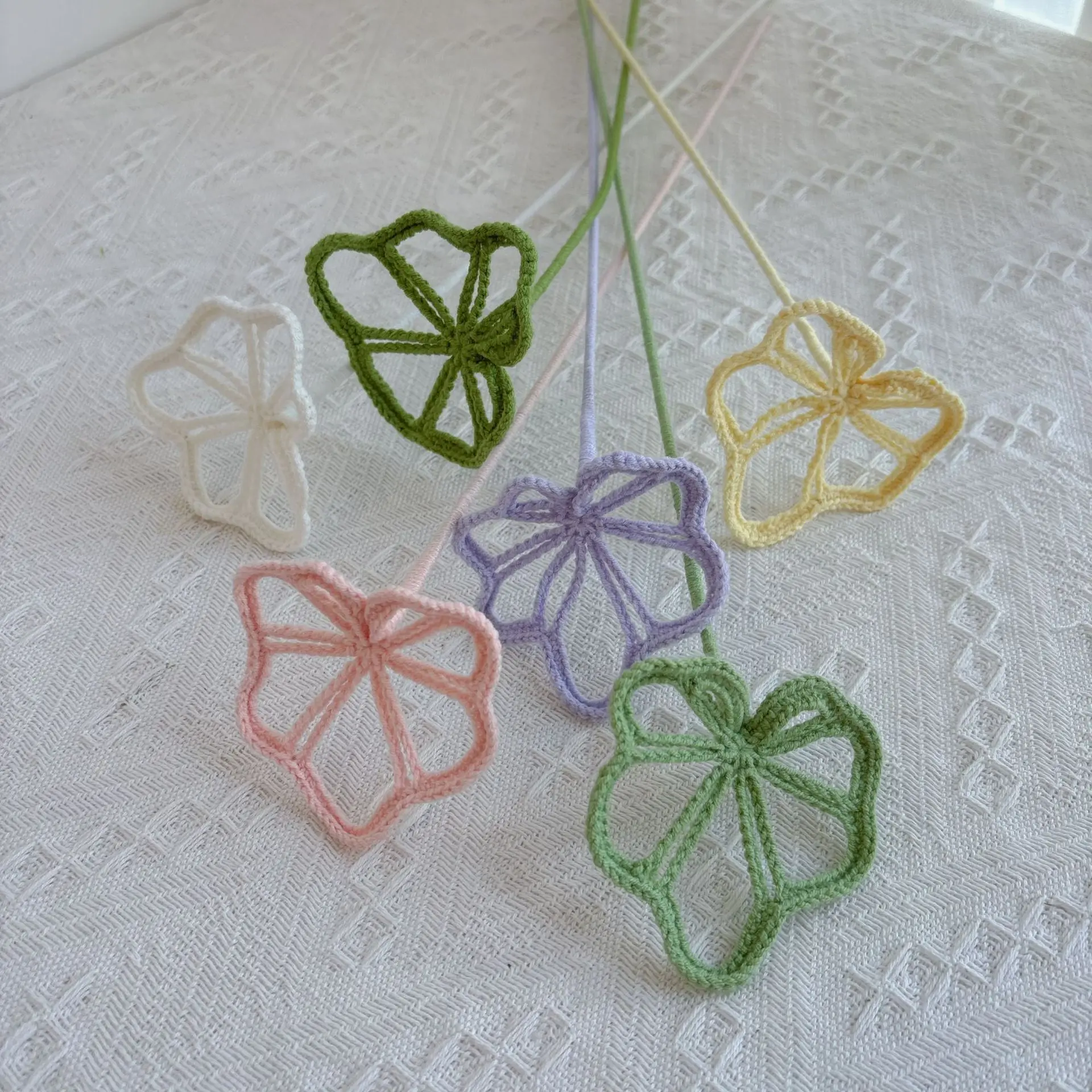 Kreative Handgewebte Blätter Gestrickter Blumenstrauß Deko Gehäkelte Blätter Künstliche Pflanzen Raumdekoration – Detail 2