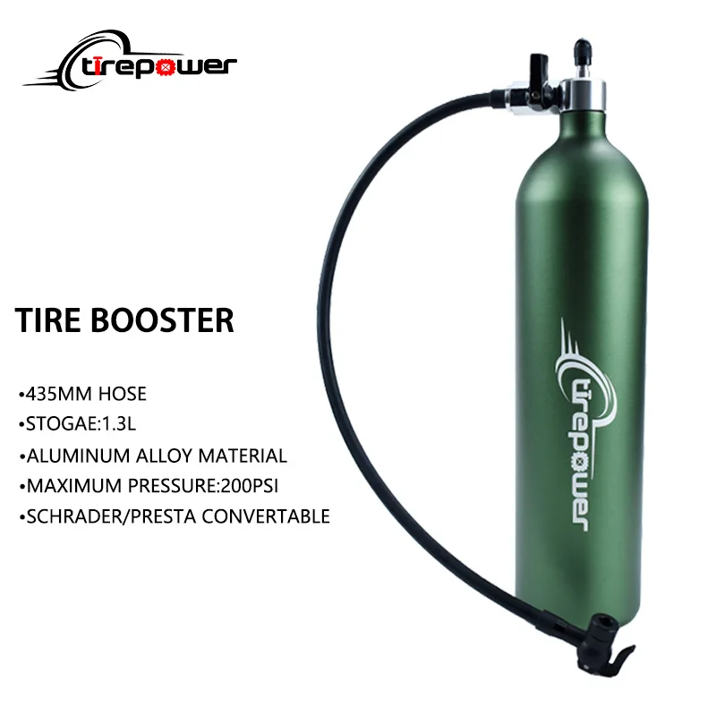 1.3L MTB Road Bike Tubeless Tire Inflator Tyre Air Booster 200PSI Green Air bottle With Valve Gas Cylinder For Vacuum Tubeless