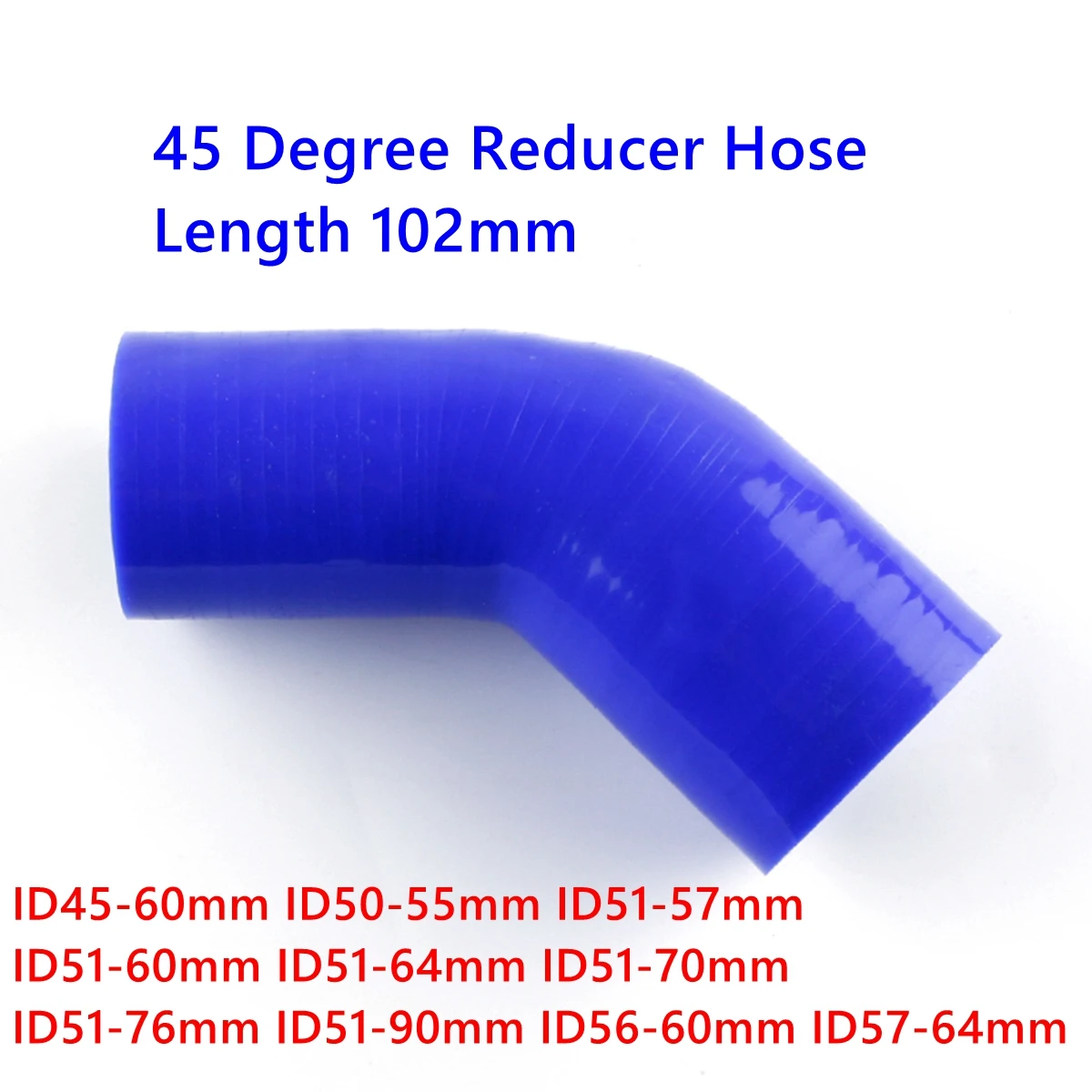 Blue 45 Degree Reducer Hose Universal Silicone Coolant Intercooler Pipe Tube ID 45mm 51mm 60mm 57mm 70mm 76mm 90mm 3 Or 4Ply