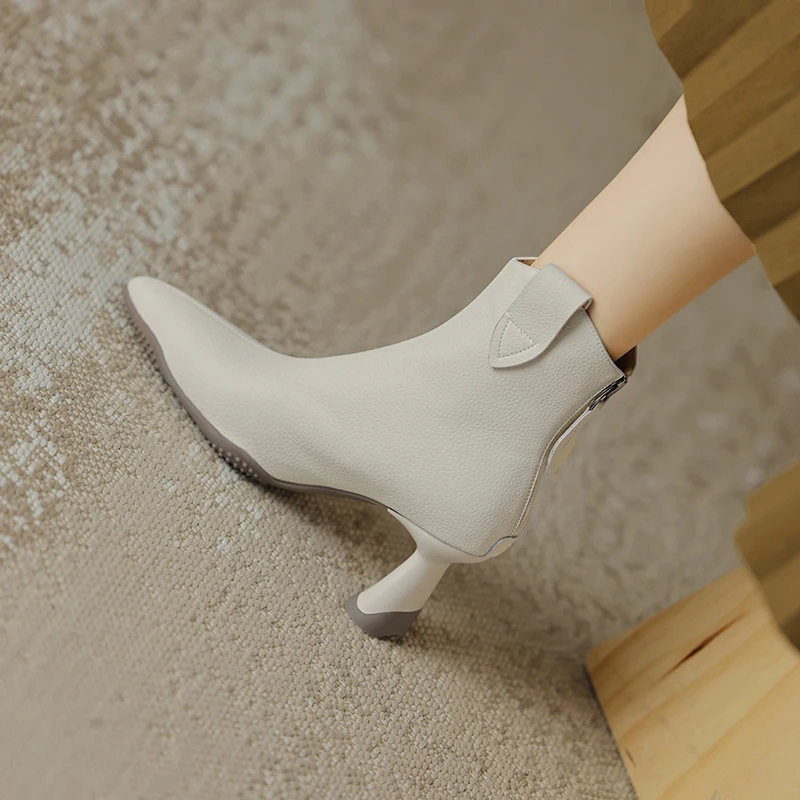 2024 Autumn Women Boot Split Leather Short Boots for Women Fashion Pointed Toe High Heels Winter Ladies Shoes Chelsea Grey Shoes