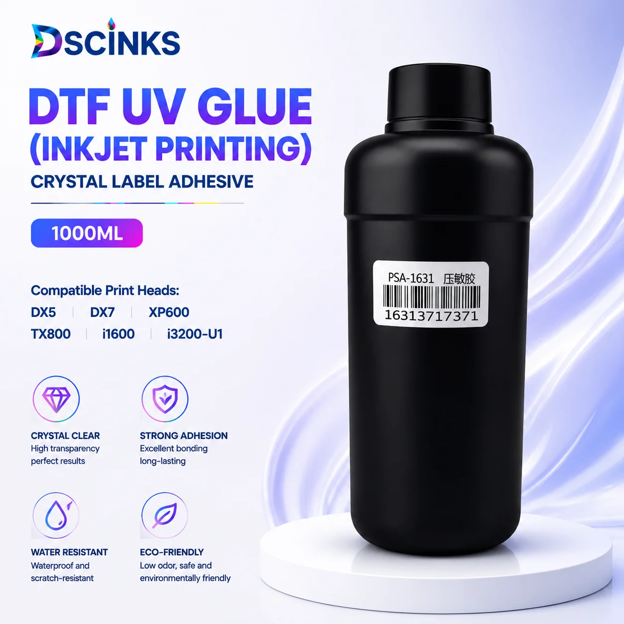 High‑Viscosity UV DTF Crystal Label Transfer Glue 1000ML Cold Transfer Adhesive For UV DTF Roll Printer DX5 XP600 i1600 i3200‑U1