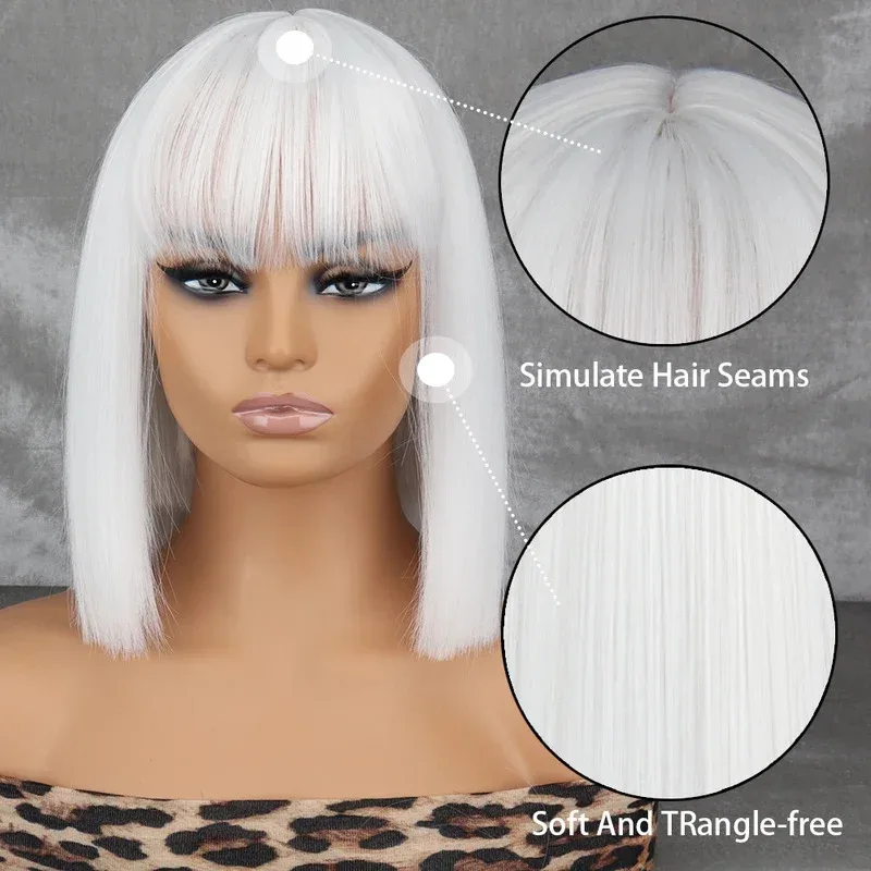 WERD Synthetic Short White Grey For Woman With Bangs Ladies Anime High Temperature Fiber Cosplay Lolita Wig NM34 view 3