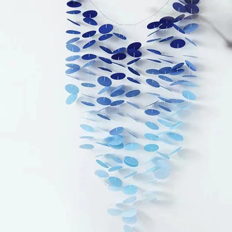 الأزرق الداكن الأبيض تحت البحر تحت عنوان زينة الحفلات كريب ورقة البولكا دائرة نقطة خلفية جارلاند معلقة الزفاف اللافتات