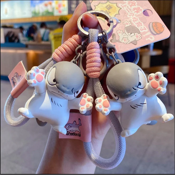 Cute keychain shark cat cartoon fun doll creative keychain car key backpack decoration pendant gift