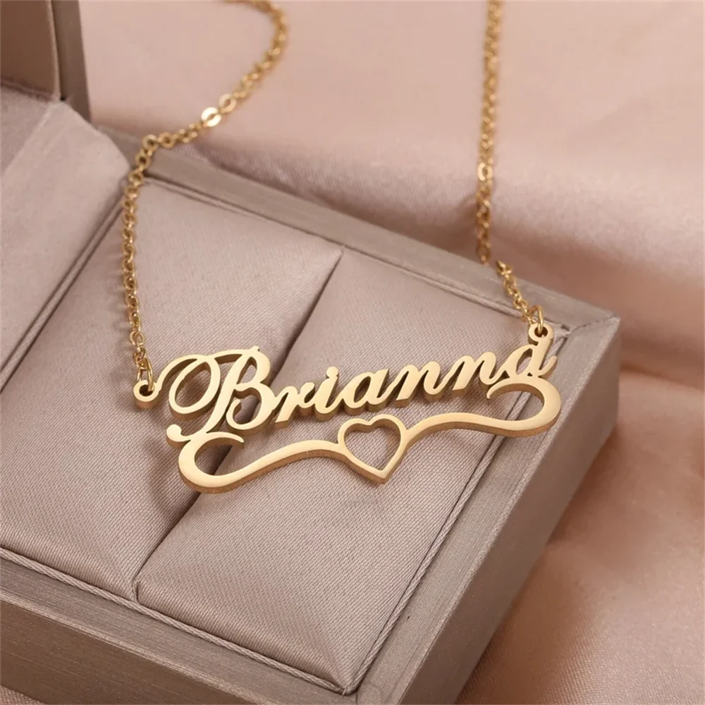 Custom Stainless Steel Name Necklace for Women Personalized Heart Nameplate Pendant Choker Custom Jewerly Bridesmaid Gifts