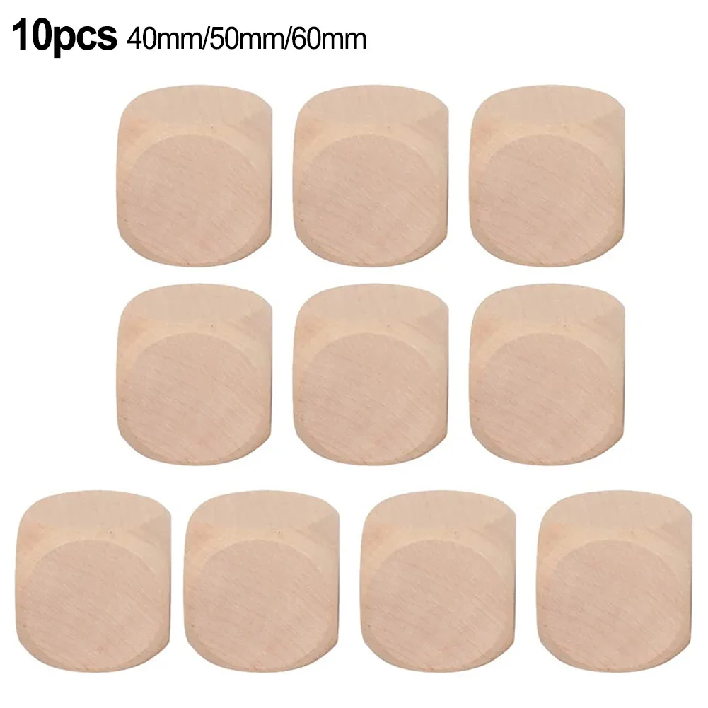 10pcs Blank Wooden Dice Unfinished Wood Cubes Square Blocks DIY Craft Printing Dice 40*40*40mm 50*50*50mm 60*60*60mm Board Game