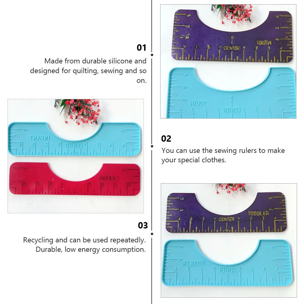 

4pcs Silicone Rulers Durable Cloth Cutting Molds Reusable Diy Tools For Quilting Sewing Household Use Blue Scale Plate Soft