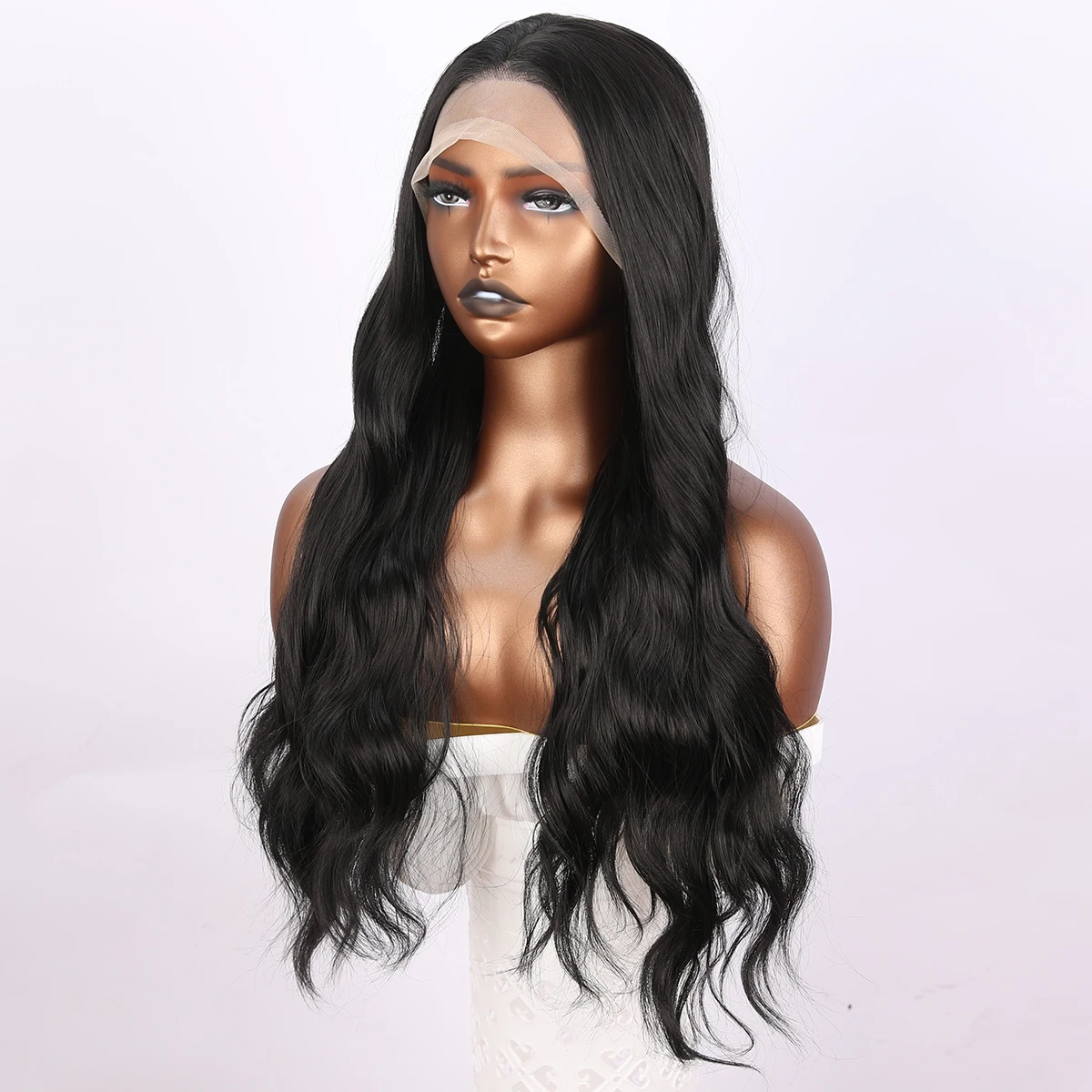 For Black Women 28 inch 13x4 Handmade Lace Black Large Wave Wig With Loose Wave Front Natural Ventilation Suitable