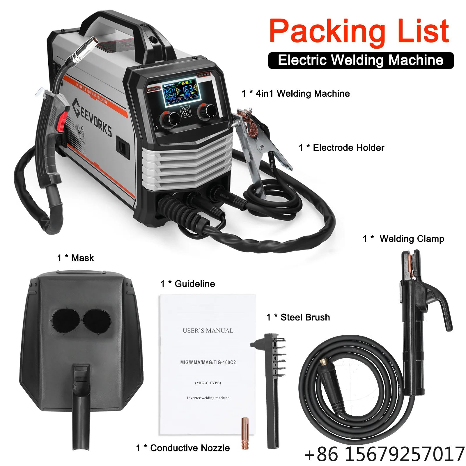 Multifunctional 4in1 MIG MMA MAG TIG-160C Welders Multipurpose Portable Electric Welding Machine LCD Display 140A Large Current