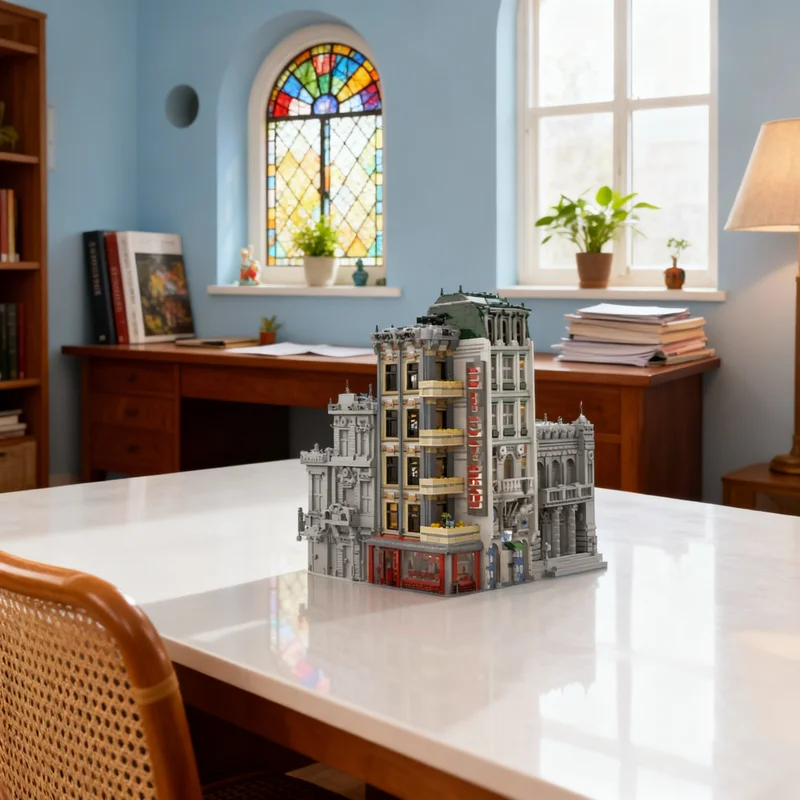 

3984 детали MOC: Модульная модель городского пейзажа с угловыми зданиями, строительные блоки, креативный подарок для самостоятельной сборки, декор для демонстрации, премиум-класс, для взрослых и детей