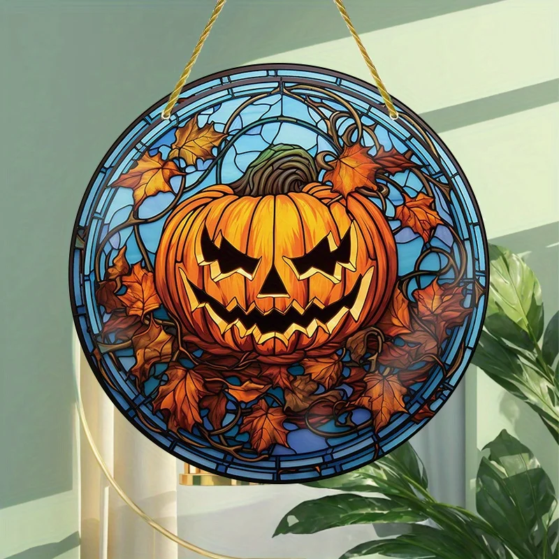 Double-sided Acrylic Round Pendant, Glass Window Trim with Rope Set - Perfect for Christmas and Halloween Vintage Home Decor