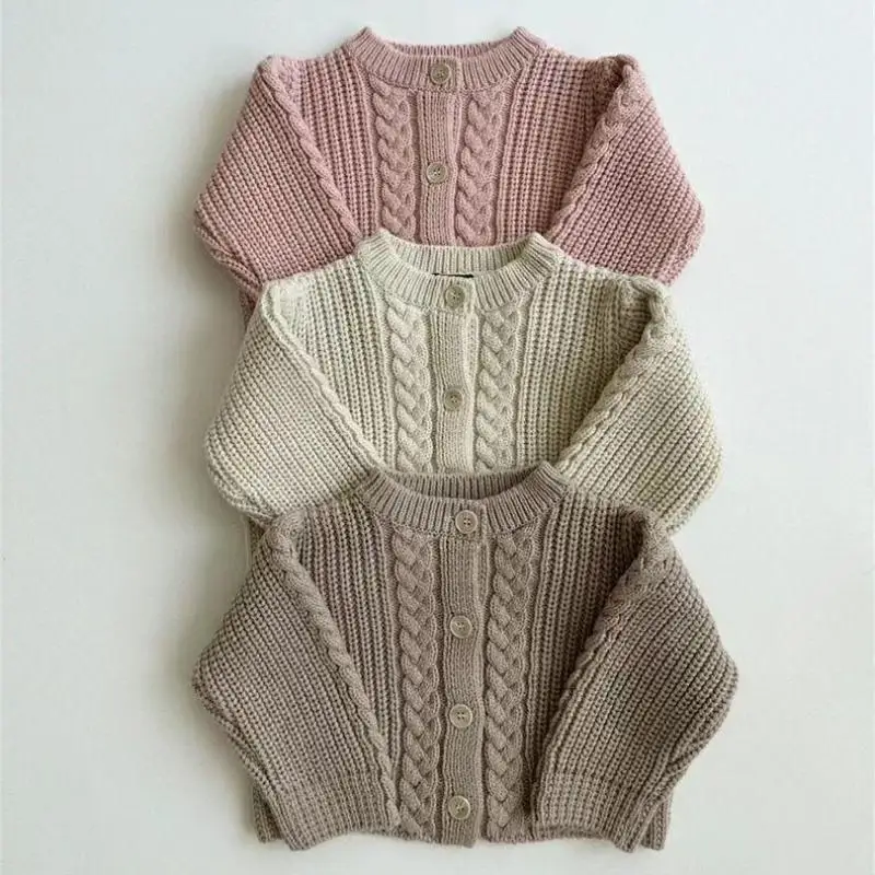 

2025 Autumn New Baby Long Sleeve Knitted Cardigan Infant Girl Solid Casual Coat Cotton Toddler Knit Sweater Jacket Kids Clothes