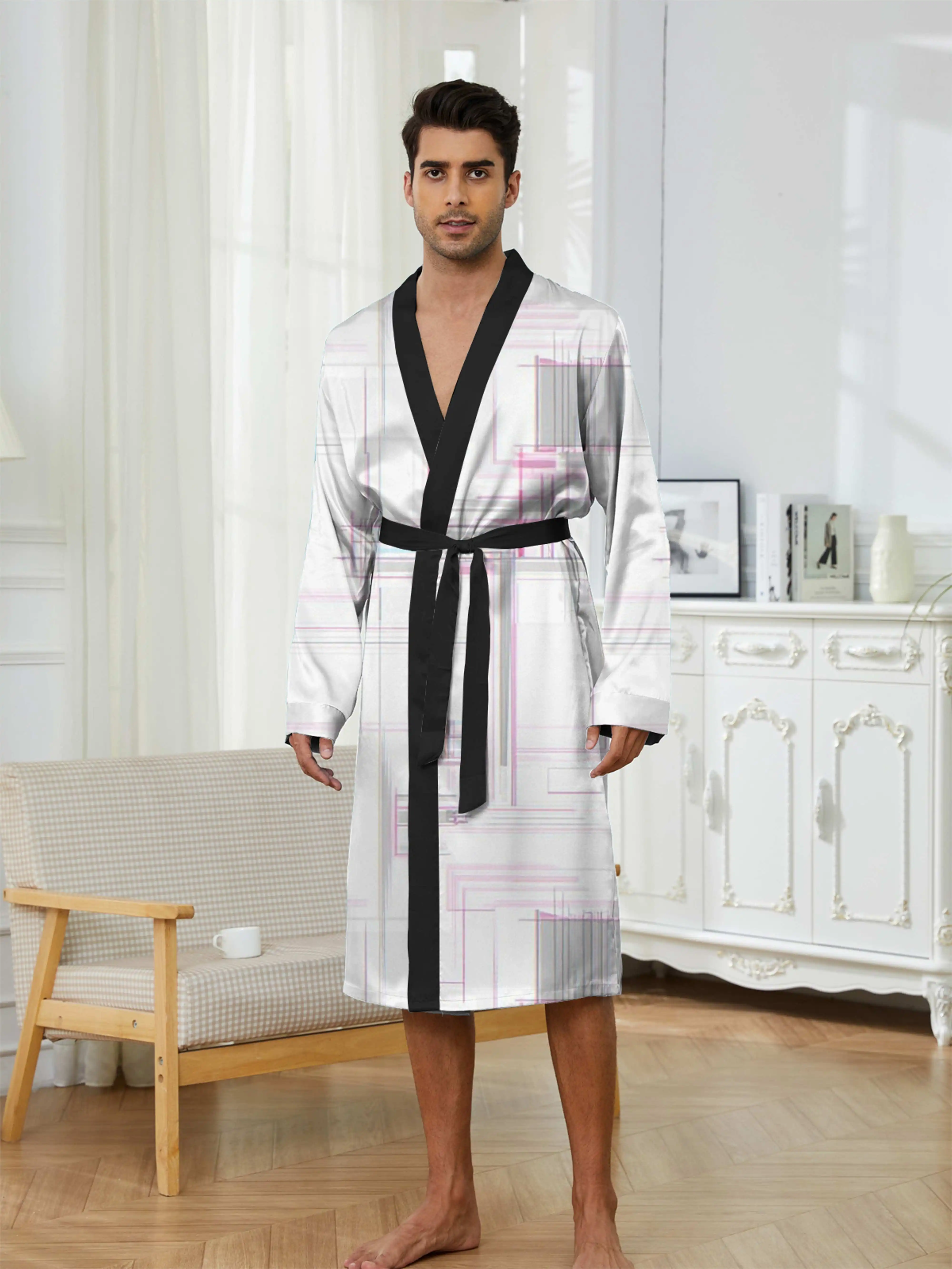 

1pc Men'S Robes 2026 Spring/Summer Graphic 3D Printed Robes Sleepwear Men'S Bathrobe Bathrobe Men Polyester Men'S Pajamas