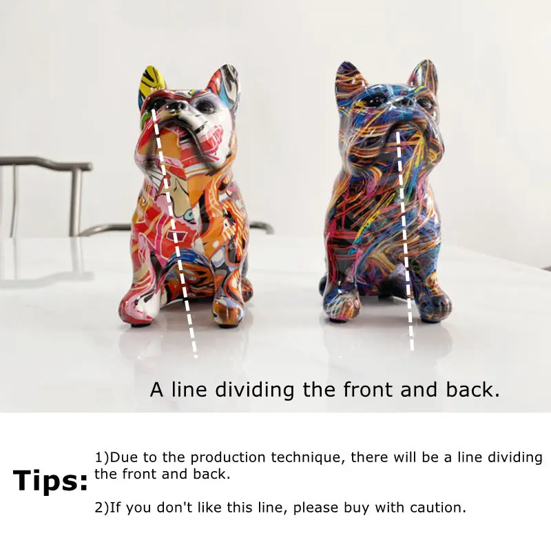 Graffiti French Bulldog Resin Statue Table Ornaments Colorful Animal Pet Dog Art Craft Figurine Interior Room Desktop Decoration