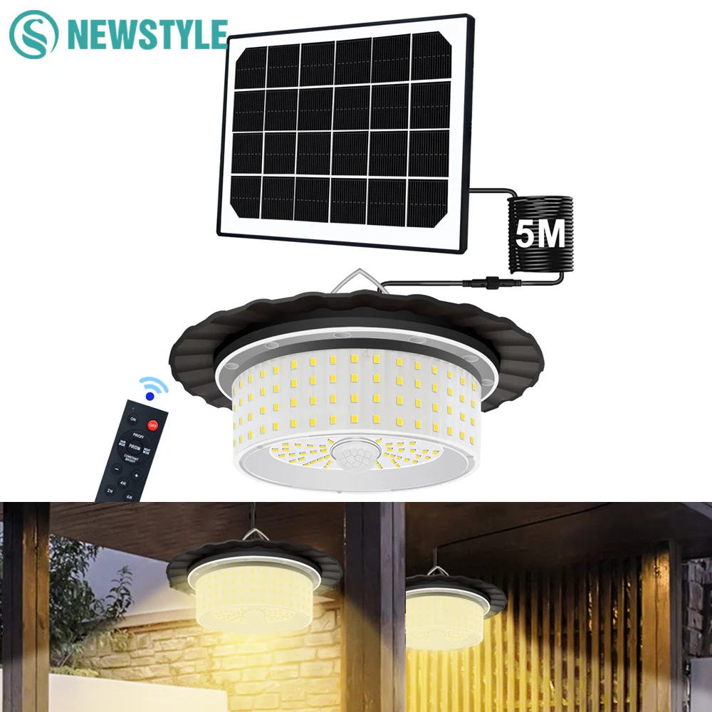 

LED Solar Shed Lights Outdoor Waterproof Solar Pendant Light Remote Control Motion Sensor Hanging Solar Lights Garage Barn Patio