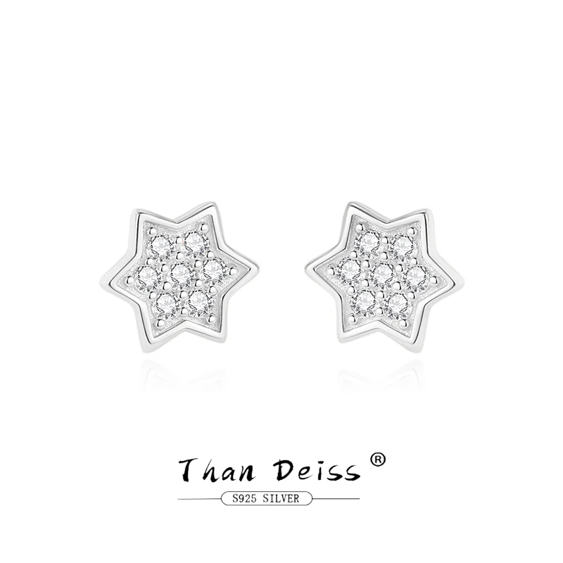 

925 Sterling Silver Sparkling Hexagonal Star Earrings For Female Temperament Ins Charm Stars Zircons Ear Fine Jewelry Party Gift