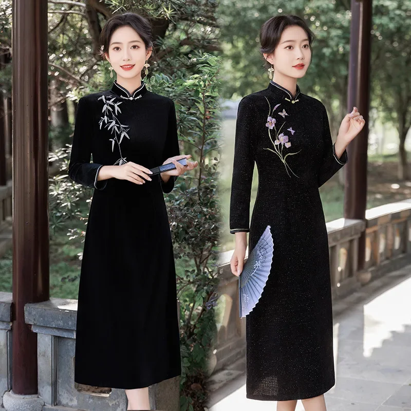 

Autumn and Winter Traditional Chinese Long Style Improved Cheongsam 2025 New Style Young Women Retro Long Sleeve Dress Qipao