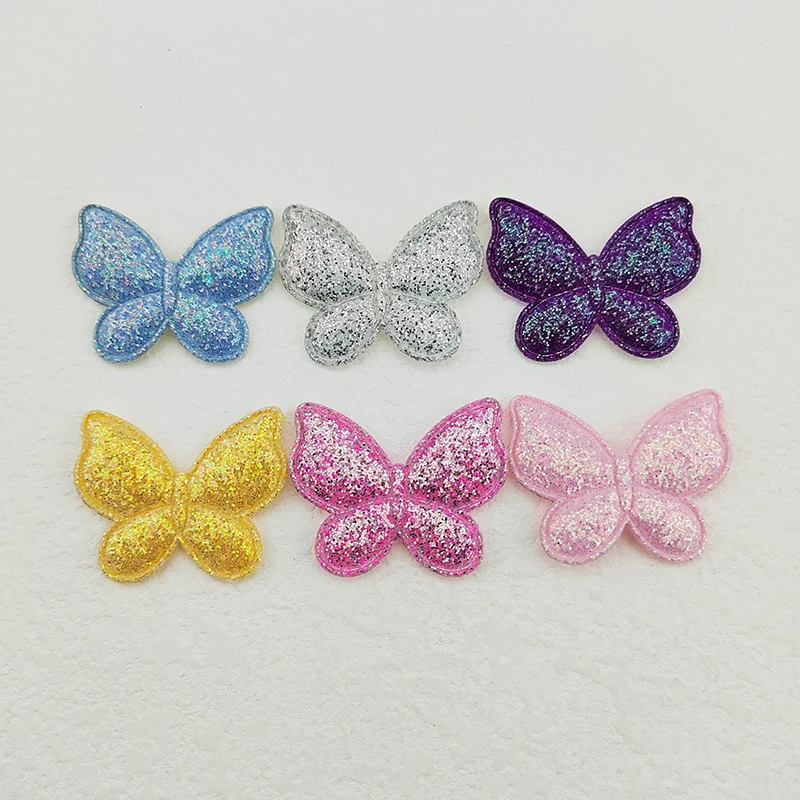 100Pcs/Lot Two Size Glitter Butterfly Padded Appliques For Craft Clothes Sewing Supplies DIY Hair Clip Accessories Patch