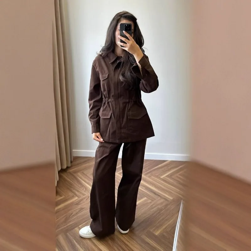 2025 Women's Denim Long Sleeve Button Retro Casual Pants Tooling Fashion Suit