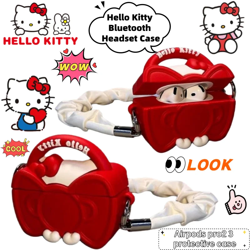 Casing Pelindung Sanrio Hello Kitty Kreatif Kartun Lucu Kawaii untuk Airpods Pro2 3, Perlengkapan Anime, Casing Pelindung Headset, Hadiah