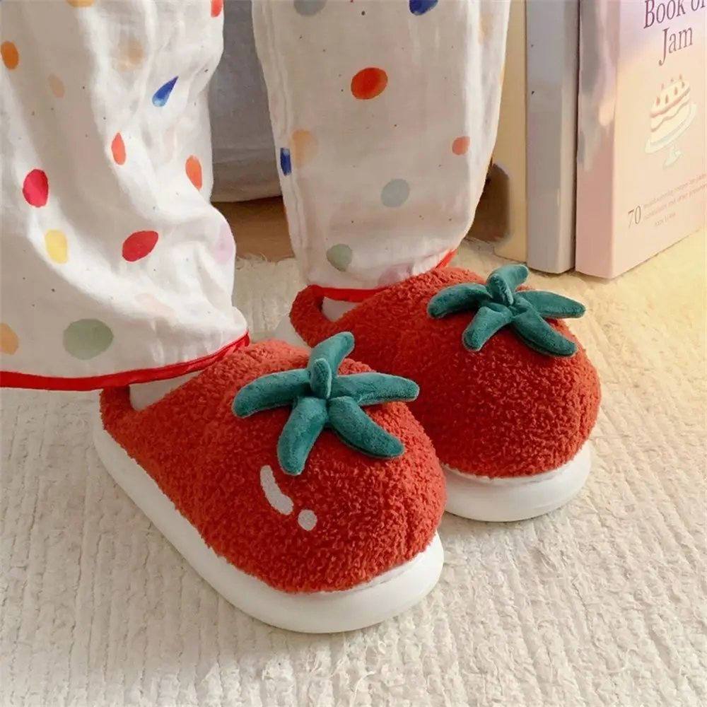 

Fashion Winter Plush Tomato Slippers Soft Thicken Warm Cartoon Furry Slippers Cute Thick Soled Home Cotton Shoes Indoor