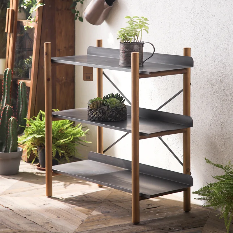 北欧本棚棚無垢材床から天井までの本棚シンプルな家庭用シンプルな壁バルコニー多肉植物フラワースタンド